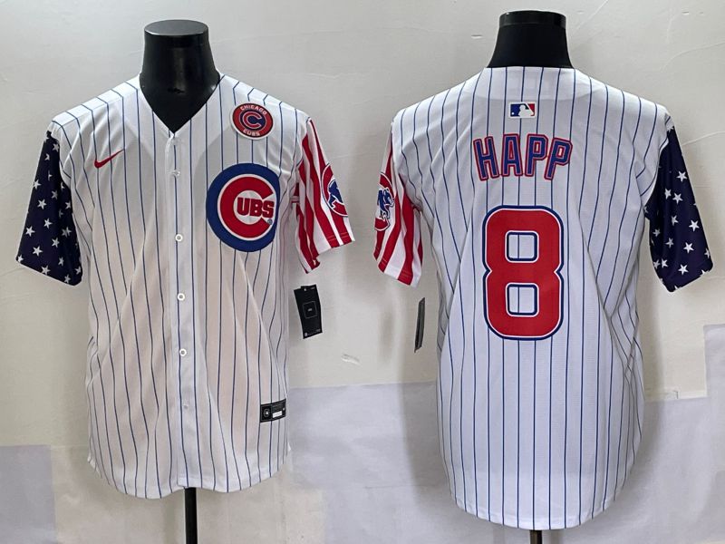 Men 2025 Chicago Cubs #8 Happ White Stripe a generation of national flags Joint Name Nike MLB Jersey style 5->chicago cubs->MLB Jersey